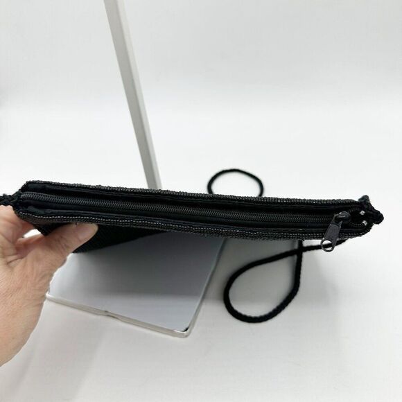 Vintage Hastings & Smith Black Beaded Clutch Purse‎ With Strap 9"x6"x0.5" - Picture 7 of 8